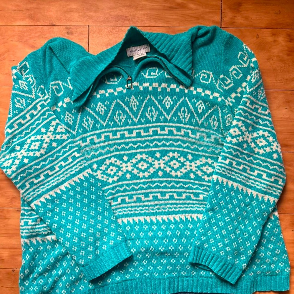 Vintage White Stag Collared Fair Isle Sweater